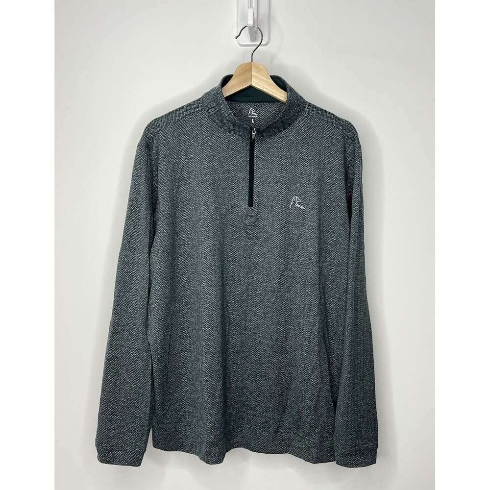 Rhoback Herringbone & Jacquard Pullover Mens Large Green 1/4 Zip Golf Sweater